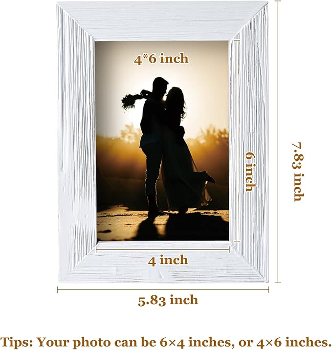 Wood Picture Frame 4 x 6 Retro White Photo Frames with Real Glass Solid Wooden Photo Frame Standing for Tabletop Hanging Wall Vintage Farmhouse Home Desk Office Decor Handmade Family Picture Frame Gift