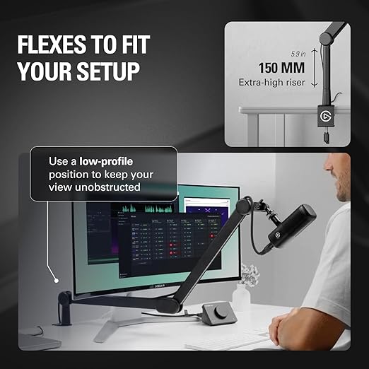 Elgato Wave Mic Arm – Studio Boom Arm for Streaming & Podcasting, with Cable Channels, Desk Clamp, Riser Extension – for USB & XLR Microphones
