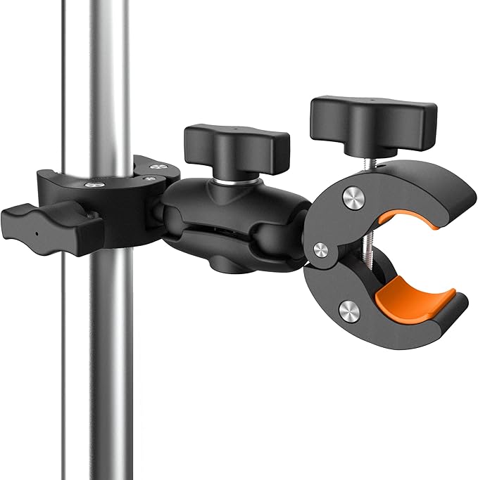 Super Double Clamp Camera Mount Chair Umbrella Clamp, with 360° Magic Arm Double Ball Head Adapter for Umbrella, Pole, Strollers, Motorcycle, Photo Studio Light Stand, Photo Boom Stand