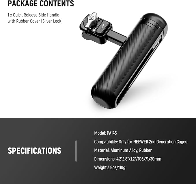 NEEWER Quick Release Side Handle Grip with Capped Anti Off Cold Shoe Compatible with iPhone 16 Pro/16 Pro Max Xiaomi 15 Ultra Samsung Galaxy S25 Ultra Phone Cage, PA145
