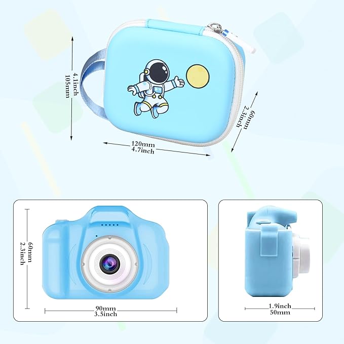 Kids Camera Case Compatible with Seckton/Desuccus/Goopow/Dylanto/Desuccus/DITUPAN/GKTZ/masterbee/Hangrui Digital Video Camera Toys Camcorder Storage Holder Carrying - Light Blue Astronaut(Case Only)