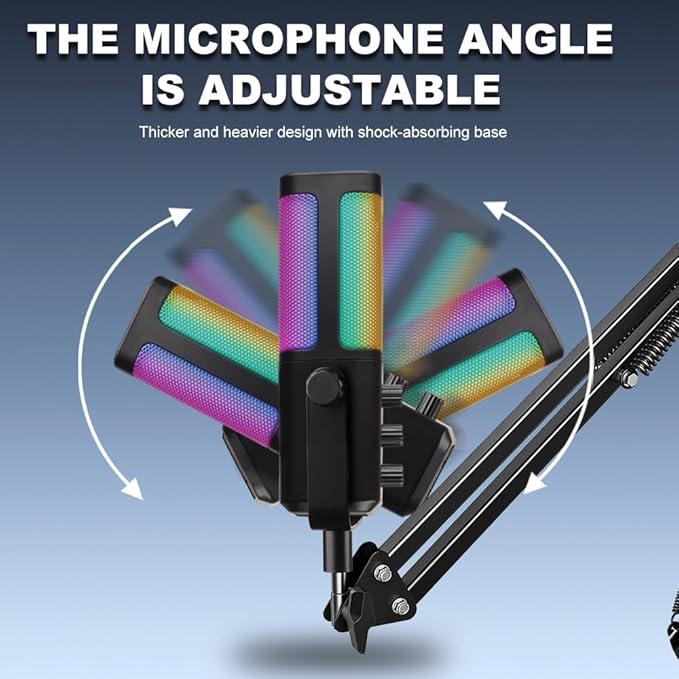 USB Gaming Microphone with Boom Arm - Professional RGB Condenser Mic for PC/PS5 - Triple-Knob Control (Mic Gain, Headphone Vol, Monitor Mix) - Zero Latency Streaming Kit