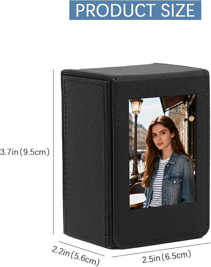PU Leather Photo Holder Case – MaehSab Compatible with 2x3 Films for Mini Picture Size (54x86mm), Fits 50 Photos, Portable Storage Box with Pocket – Black