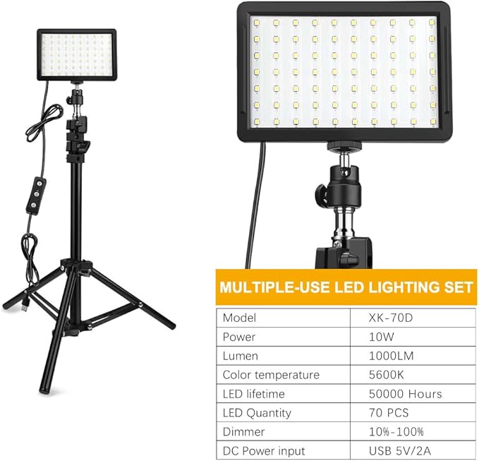 3 Packs 70 LED Video Light with Adjustable Tripod Stand/Color Filters, Obeamiu 5600K USB Studio Lighting Kit for Tablet/Low Angle Shooting, Collection Portrait YouTube Photography