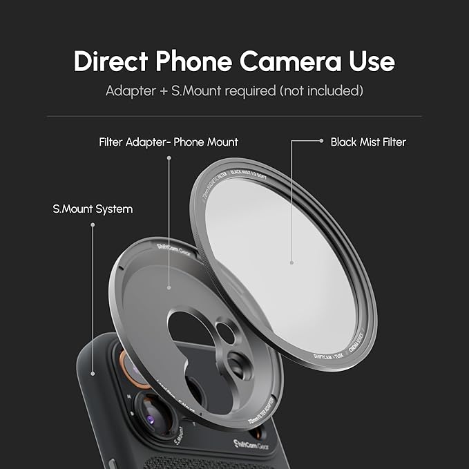 ShiftCam 72mm Magnetic Black Mist 1/2 Filter – Cinematic Diffusion for Softer Highlights & Dreamy Glow – Filmic Portraits, Night Scenes & B-Roll for iPhone & Android – Compaitble with LensUltra
