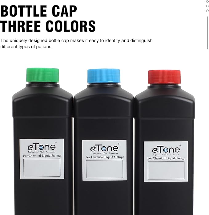 eTone 3x 1000ml Darkroom Chemical Storage Bottles Film Photo Developing Processing 1L