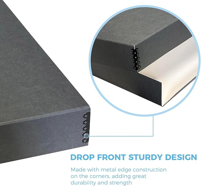 Lineco Museum Archival Storage Box, 20.75x24.75x3 in. Drop Front Design. Acid-Free with Metal Edge. Organize Photos, Pictures, Prints, Documents, Crafts, DIY. Gray, 1 Pack