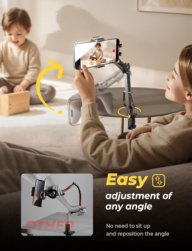 LISEN Gooseneck Phone Holder for Bed Desk [3rd Upgrade] Cell Phone Stand for Desk Bed Gaming Accessories,Gifts for Men Seniors Tech Magic Arm Mount for Recording Filming Laying Down Flexible Arm Clamp