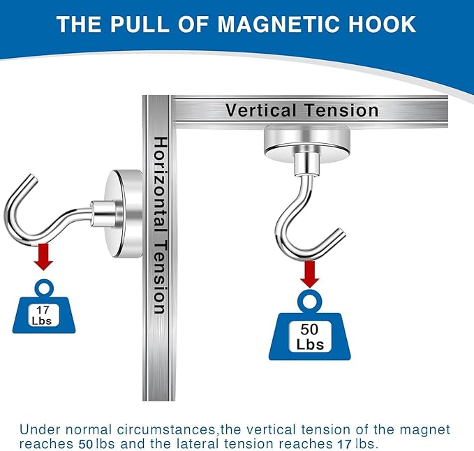 LOVIMAG Strong Magnetic Hooks, 50LBS Neodymium Magnets with Hooks Magnetic Hooks Cruise for Refrigerator, Powerful Magnet Hooks Magnetic Hanger for Hanging, Grill, Locker,Kitchen, Metal Door-12 Pack