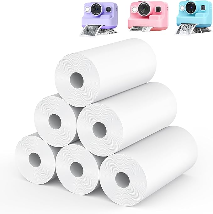 Kids Camera Instant Photo Printing Paper Roll, 6 Rolls Leebotree Thermal Print Refill Fit for Most Kids Instant Camera Includes ESOXOFFORE/Dylanto/DUDUDRAGON/Cimizi (6 Rolls-White)