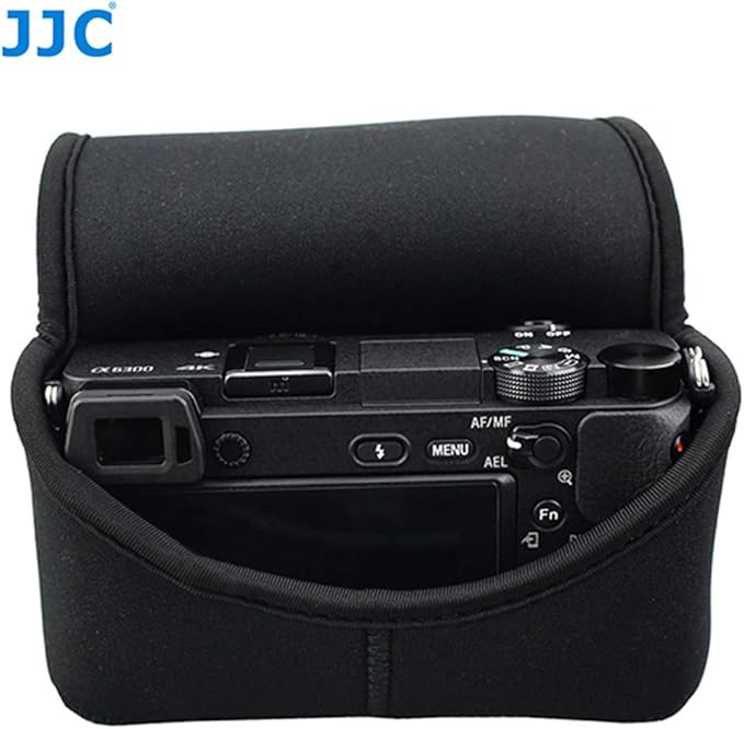 JJC Black Ultra Light Neoprene Camera Case for Sony a6600 a6500 a6400 a6300 a6100 a6000 a5100 w/55-210mm Lens, Pouch Bag for Fujifilm Fuji X-T30 X-T20 X-T10 W/ 55-200mm Lens, Elastic, Water Resistant