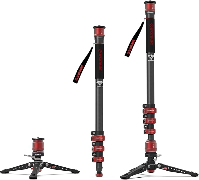IFOOTAGE 71”Carbon Fiber Monopod with Feet Cobra 3 Monopod C180F-P,Pedal Base Tripod CB3 Base-P Low Profile,for Sony,Nikon,DSLR,Max.Payload 17.64lb/8KG