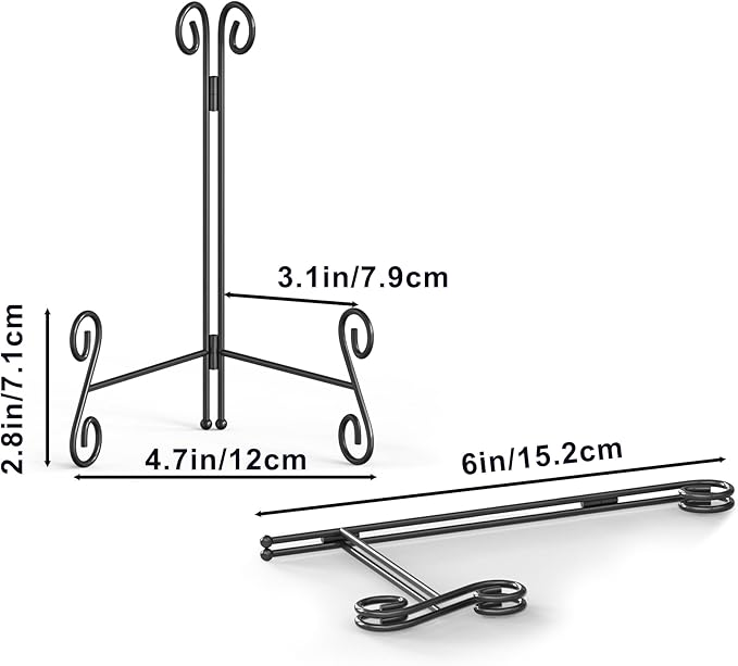 Plate Stand, 6 Inch Metal Plate Stands for Display 2 Pack, Black Iron Easel Stand Decorative Plate Holder for Picture Frame Photo Collectibles Book