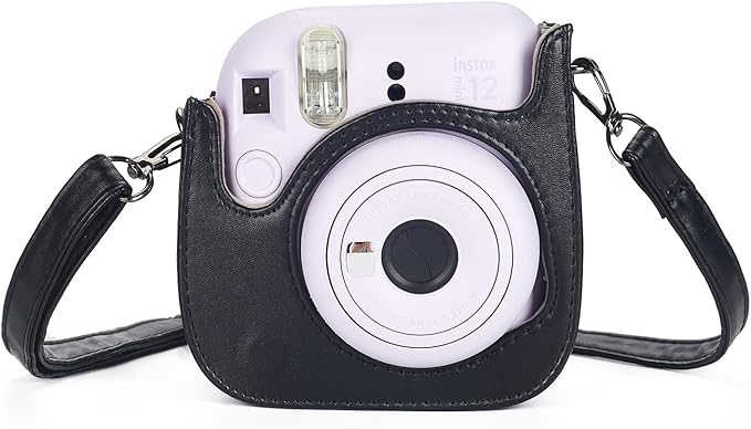 Phetium Instant mini 12 Camera Protective Case Compatible with Instax Mini 12 11,PU Leather Bag with Pocket and Adjustable Shoulder Strap (Black)