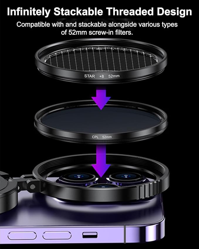 Anti-Glare Foldable Magnetic Phone Filter, Professional 52mm Retractable Polarizing Mobile Camera Lens, Universal Quick Mount Smartphone CPL Filters Compatible with MagSafe iPhone/Pro Max 12-17 (1)