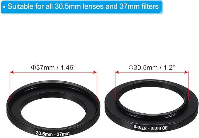 PATIKIL 30.5mm-37mm Metal Step Up Ring with Cleaning Cloth, 2 Pack Camera Lens Filter Adapter Ring Aluminum Filter Adapter Ring for Camera Lenses Hood, Black