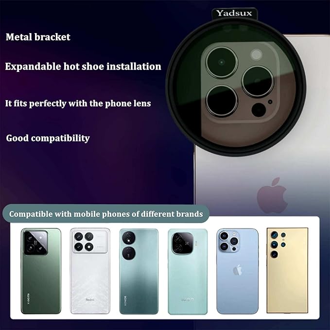 67mm CPL Polarizing Lens for Phone Camera - Universal Metal Filter Adapter with Hot Shoe Mount & Selfie Mini Light - Eliminate Glare & Boost Color Saturation for iPhone 16/15/14 Samsung Galaxy 24/23