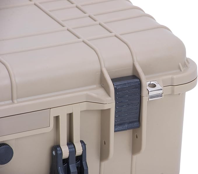 MEIJIA All Weather Rolling Waterproof Protective Case, Hard Camera Case,Dry Case with Retractable Pull Handle and Wheels,Foam Inserted, 22 x13.81x9inches (Desert Tan)