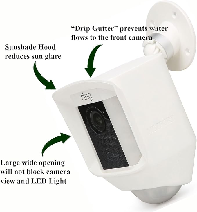 Silicone Skin Case Cover Compatible with Ring Spotlight Cam Battery or Solar, Offer Sun Glare UV Weather Protection & Disguise Spot Light Security Camera - White