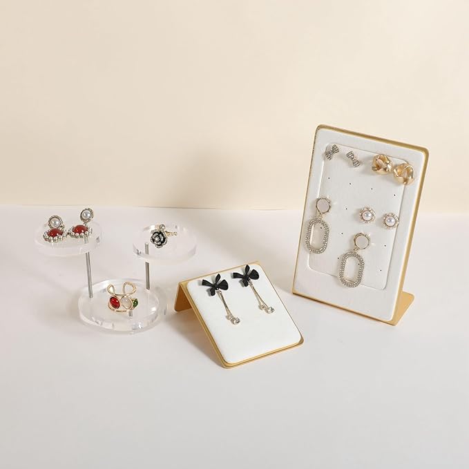GemeShou Velvet earring display stands for selling, White earring holder, Gold Jewelry studs organizer【White】