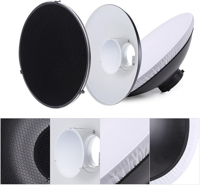 Andoer 16inch Bowens Mount Beauty Dish Diffuser Reflector + Honeycomb Grid + Soft Cloth White Inner for Photo Studio Bowens Strobe Light Speedlite