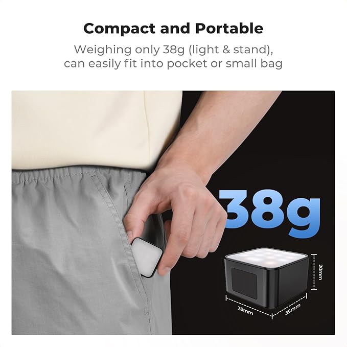K&F Concept Magnetic Mini Light for DJI Osmo Pocket 3, 1W USB C Rechargeable Auxiliary LED Fill Lighting, Color Temperature 3 Levels Adjustable 3000K/4500K/6000K, Brightness 2 Levels Video Lamp