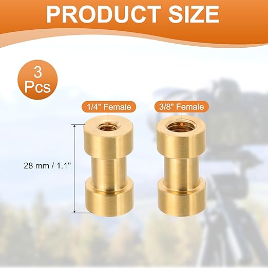 PATIKIL Camera Spigot Screws Converter 1/4" to 3/8" Female to Female, 3 Pack Tripod Screw Adapter Spigot Stud for Light Stand Hot Shoe Cold Shoe Adapter Ball Head Flash, Yellow
