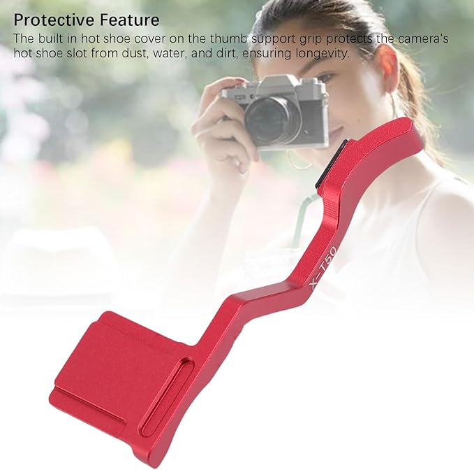 Yunir X T50 Thumb Up Grip for Fuji X T50 Camera Only,Aluminum Alloy Metal Thumb Grip with Hot Shoe Cover Protector Thumb Rest Support Holder,Not Affect The Use of XT50 Camera Buttons (Red)