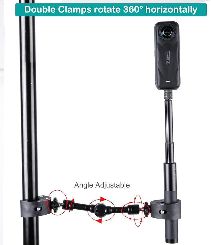 PellKing Super Double Clamp Camera Mount Umbrella Clamp, with 360° Magic Arm Double 1/4”-20 Adapter for Umbrella, Pole, Desktop, Strollers, Motorcycle, Photo Studio Light Stand, Photo Boom Stand