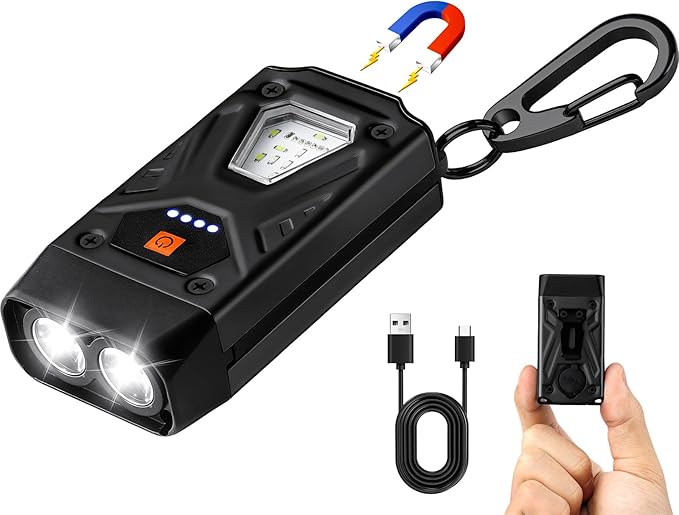 EDC Flashlight Clip-On Light, Mini Keychain Flashlight, 7 Lighting Modes Compact Pocket COB Light Type-C Rechargeable, for Working, Camping, Fishing, Hiking(Black 1 Pack)