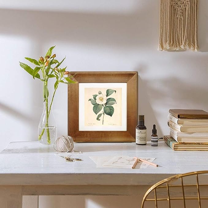 8x8 Picture Frames, Rustic Wooden Square Photo Frame with Real Glass Front,Wall and Tabletop (Brown)