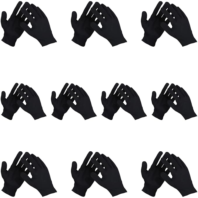 ENPOINT 10 Pairs Large Archival Photo Gloves - Black Work Gloves For Handling Art Working Photography Men & Womens Cloth Gloves Liners Bulk for Handling Jewelry, Film, Photo, Coin Metal Inspection