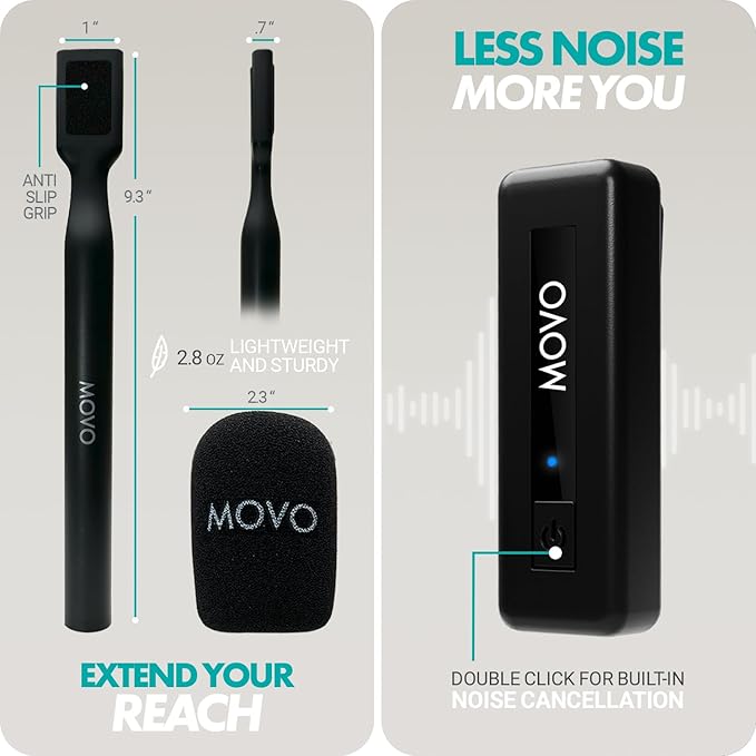 Movo WireL Mini DI-Duo Wireless Microphone for iPhone Podcast Equipment Bundle with WMX-HM Handle/Desktop Mic Stand - Wireless iPhone Mics for Podcasting, Interviews, and Content Creation