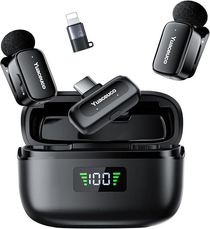 Mini Wireless Lavalier Microphone for iPhone Android Tablets, Lapel Mic with Noise Reduction, 30h Charging Case, AI Voice Changer, Plug & Play Mini Mic for iPhone Vlogging, Video Recording, Podcast