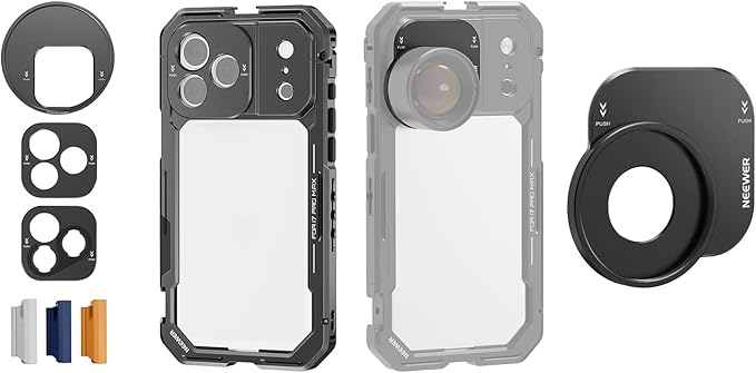 NEEWER PA144 Phone Cage Compatible with iPhone 17 Pro Max + PA152 37mm Filter Lens Backplate for PA143/PA144 Phone Cage Only, Quick Release Video Rig Stabilizer Accessories, Black