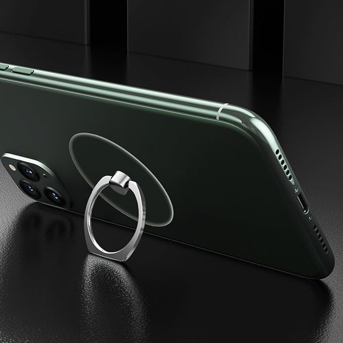 TENOC Phone Grip Sticky 360° Rotation Universal Stand Finger Ring Holder Kickstand for Cell Phone Case, Round Clear, Titanium