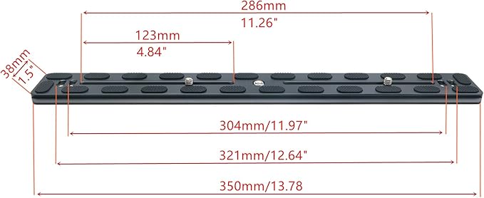 PU-350 350mm Universal Long Quick Release Plate Dual Dovetail Slide Rail with D-Ring Screw for Ball Head Tripod Mount DSLR Camera Arca Swiss Compatible