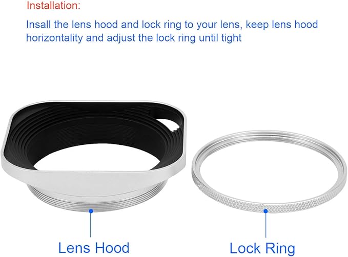 Haoge LH-W55P 55mm Square Metal Screw-in Lens Hood Hollow Out Designed with Cap for Leica Rangefinder Camera with 55mm E55 Filter Thread Lens Silver