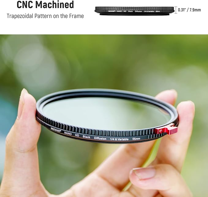 NEEWER 55mm Black Diffusion 1/4 Effect with ND2-ND32 Variable ND Filter 2 in 1, HD Neutral Density Filter with Dreamy Cinematic Features, Water Repellent/Scratch Resistant/Dust Proof, No X Cross