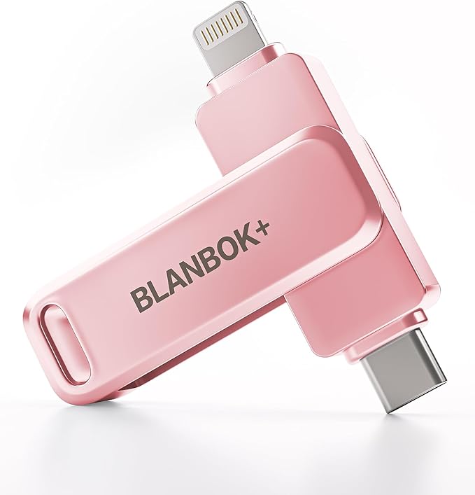 BLANBOK+MFi Certified 512GB iPhone Photo Stick, USB Flash Drive for Photo/Video Backup, High-Speed Thumb Drive Compatible for iPhone/iPad/Android/PC (Pink)