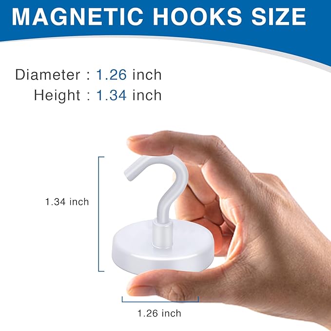 LOVIMAG Cruise Ship Essentials, 120Lbs Cruise Door Magnets, White Cruise Magnetic Hooks, Magnetic Hooks Heavy Duty for Hanging Celling, Grill, Refrigerator Kitchen-6 Pack