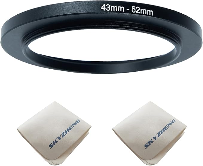 43mm Lens to 52mm Camera Lens Adapter 43mm to 52mm Step Up Ring Adapter Ring for All Brands of UV ND CPL, with Premium Lens Wiping Cloth 2 Pack (43mm-52mm)