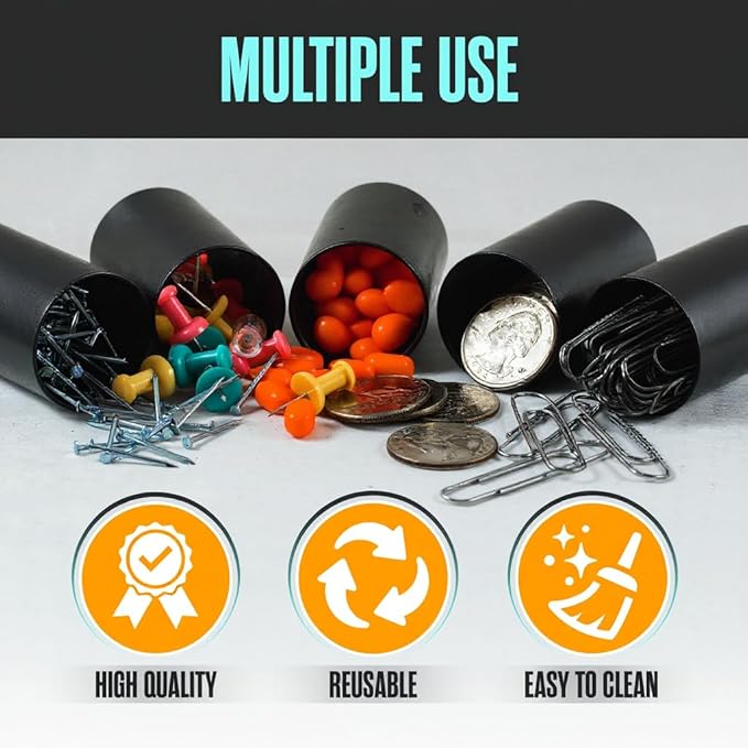 Houseables Film Canisters With Caps, Film Canisters, 35mm Case, Container With Lids, Cannisters For Rockets, Empty Camera Reel Holder, Bottles, Coin Storage, Black, Plastic, 8oz, 2"x1", 60 Pack, Bulk