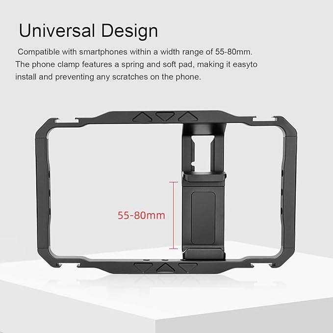 Smartphone Video Rig Dual Handle Filmmaking Vlogging Case Phone Stabilizer Grip with Microphone and Fill Light