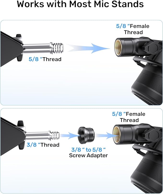 [2026 Upgrade]Custom Blue Yeti Shock Mount with Pop Filter - Elastic Suspension Design Reduces Vibration Noise, Shock Mount 100% Fits Blue Yeti, Matches Mic Boom Arm, with 3/8" to 5/8" Screw Adapter