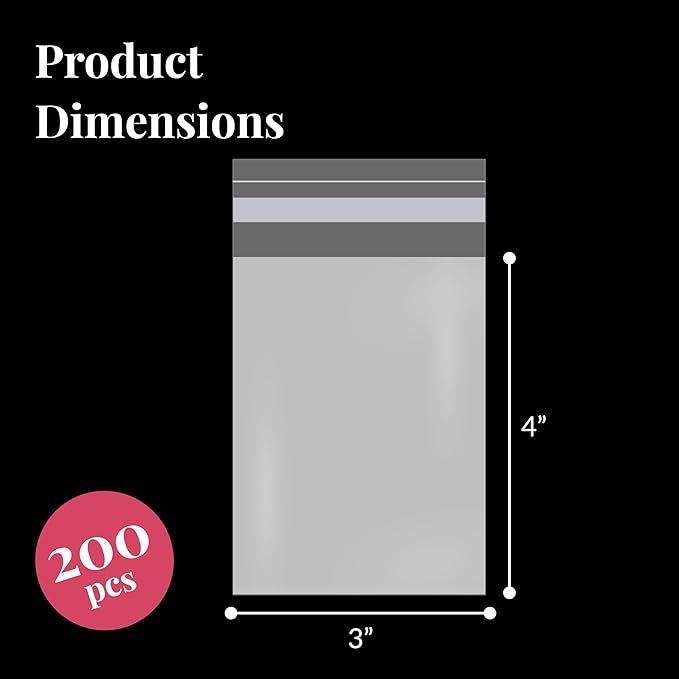Prestee Self Sealing Clear Cellophane Bags - 200 Pack Clear Plastic Bags for Packaging, Treats, Gifts and Cookie Bags - Self-Sealing with Twist-Tie Closure - Polypropylene Sealable 3x4 Inches