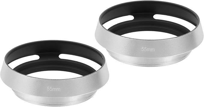 PATIKIL 2 Pcs 55mm Lens Hood, Universal Metal Hollow Curved Screw-in Vented Lens Hoods for Fujifilm for Pentax, Silver