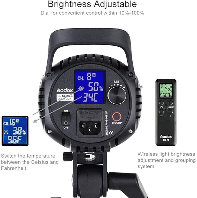Godox SL-60W Kit with Softbox and 2.8M Stainless Steel Light Stand LED Video Light 5600K Studio Continuous Lamp Bowens Mount Wirelessly Adjust Photo Lights for YouTube, Wedding, Outdoor Shooting