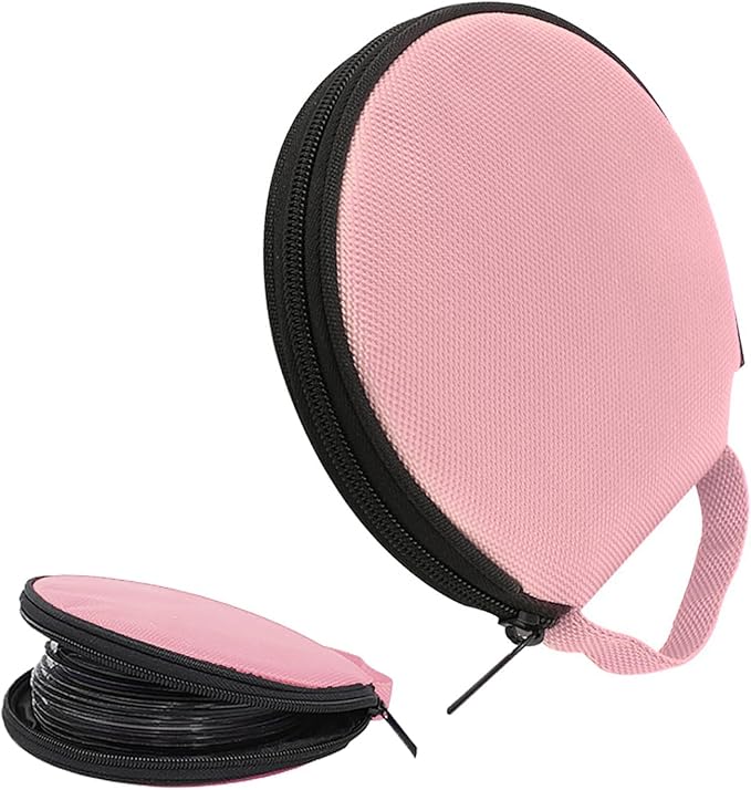 Car CD Case, 20 Capacity Oxford Cloth CD Protective Holder with Transparent Film Divider, Waterproof Portable Round Disc Case with Reinforced Handle, Universal DVD Organizer Wallet (Pink)