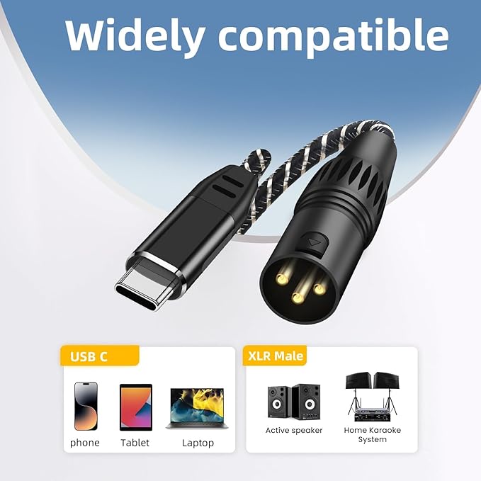 USB C to XLR Cable,6FT USB Type C to XLR Male Output Stereo Cable,X LR Male to U SB C Converter Adapter for Amplifier,Mixer Console, Speaker, etc （No Audio Recording Support）